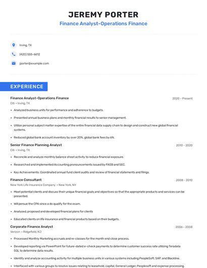 Finance Analyst-Operations Finance Resume