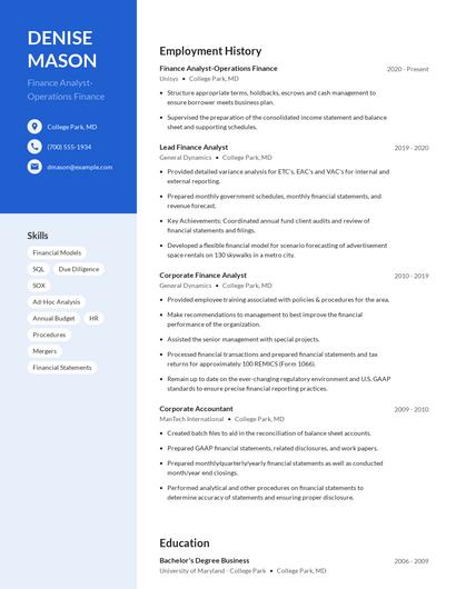 Finance Analyst-Operations Finance Resume