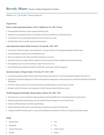 Finance Analyst-Operations Finance Resume