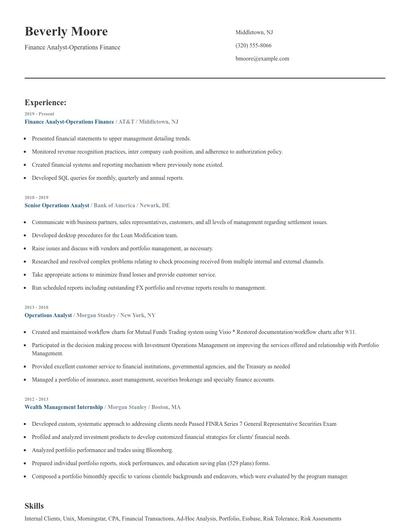 Finance Analyst-Operations Finance Resume