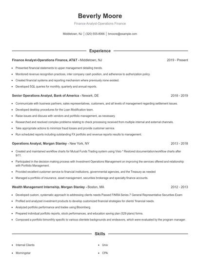 Finance Analyst-Operations Finance Resume
