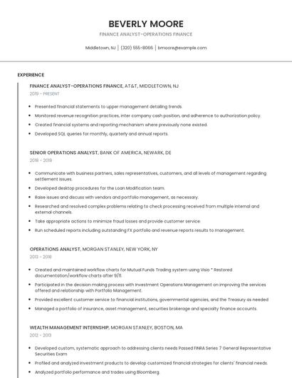 Finance Analyst-Operations Finance Resume