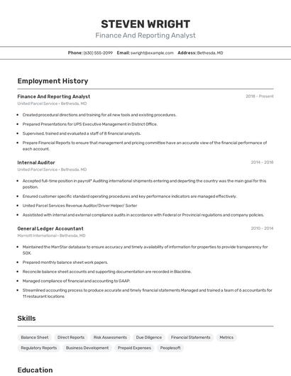 Finance And Reporting Analyst Resume