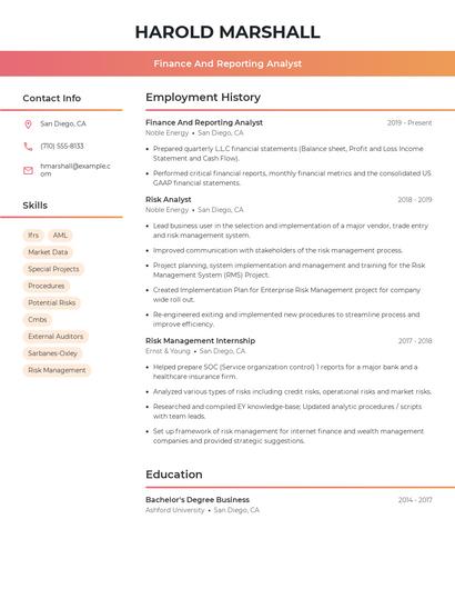Finance And Reporting Analyst Resume