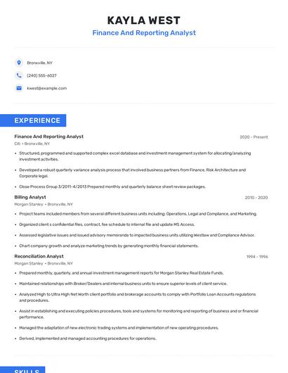 Finance And Reporting Analyst Resume