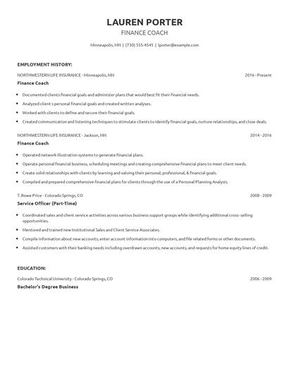 Finance Coach Resume