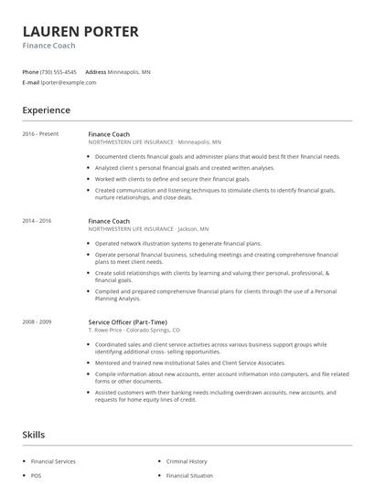 Finance Coach Resume