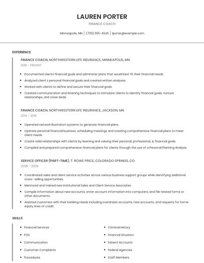 Finance Coach Resume