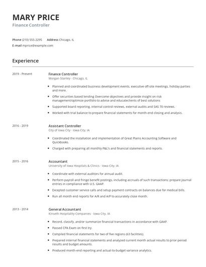 Finance Controller Resume