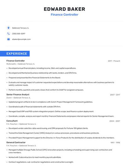 Finance Controller Resume