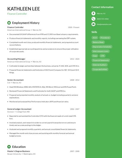 Finance Controller Resume