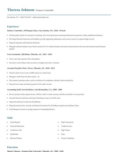 Finance Controller Resume