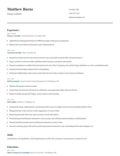Finance Controller Resume
