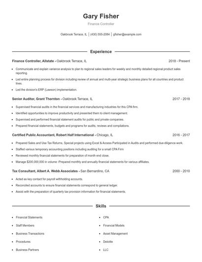 Finance Controller Resume