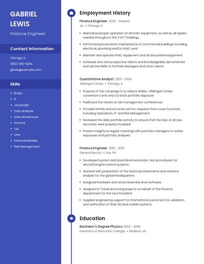 Finance Engineer Resume