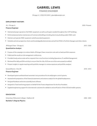 Finance Engineer Resume