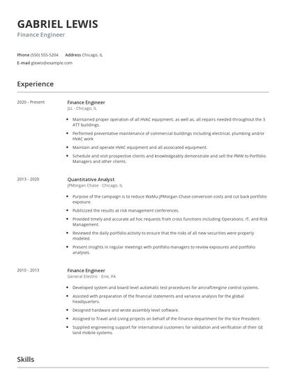 Finance Engineer Resume
