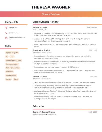 Finance Engineer Resume
