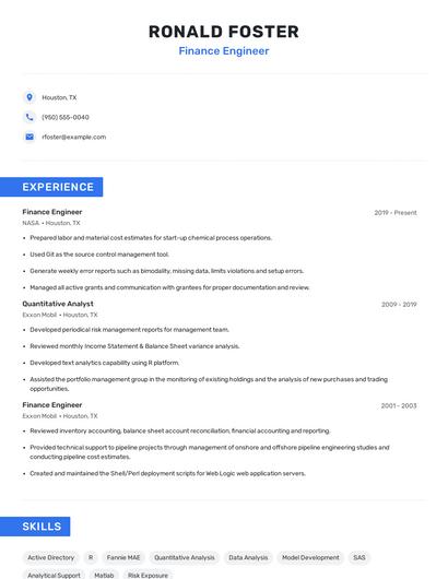 Finance Engineer Resume