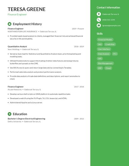 Finance Engineer Resume