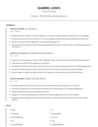 Finance Engineer Resume