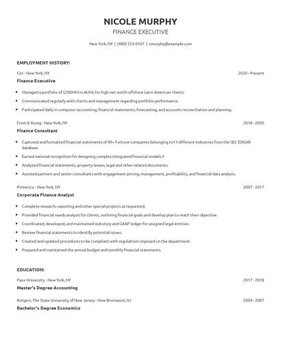 Finance Executive Resume