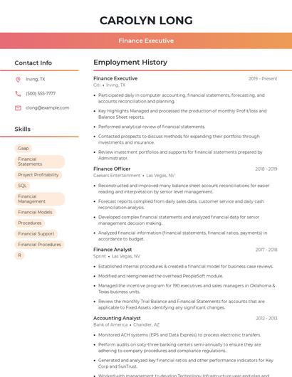 Finance Executive Resume