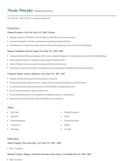 Finance Executive Resume