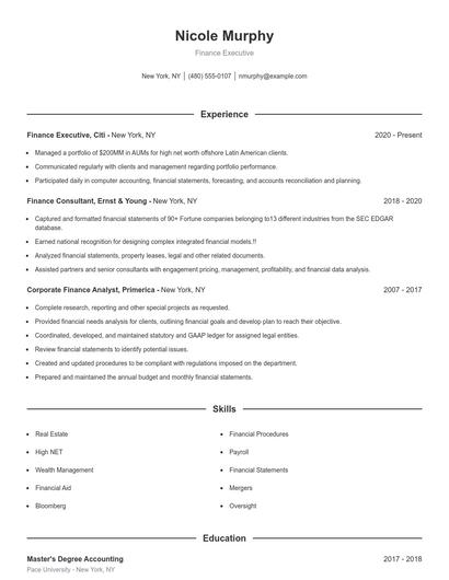 Finance Executive Resume