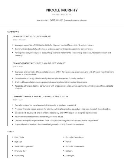 Finance Executive Resume