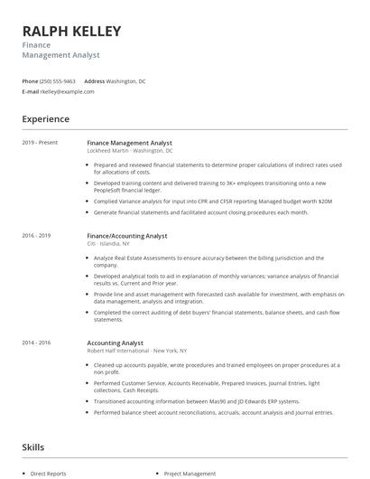 Finance Management Analyst Resume