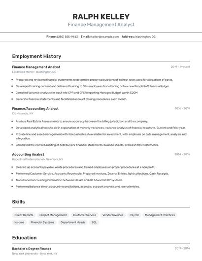 Finance Management Analyst Resume
