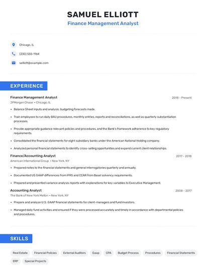 Finance Management Analyst Resume