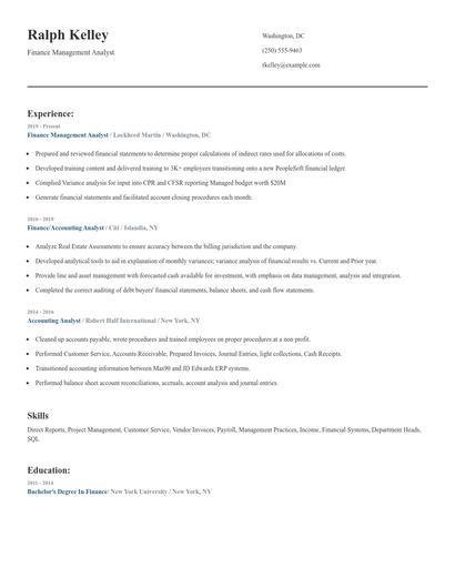 Finance Management Analyst Resume