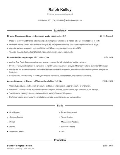 Finance Management Analyst Resume