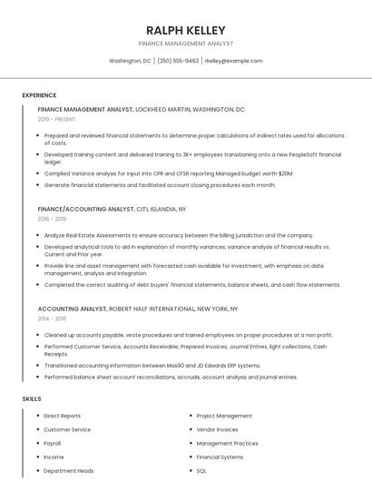 Finance Management Analyst Resume