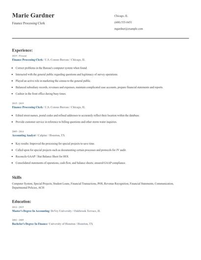 Finance Processing Clerk Resume