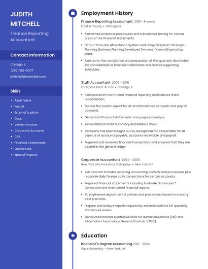 Finance Reporting Accountant Resume