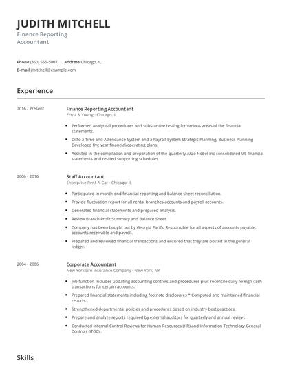 Finance Reporting Accountant Resume