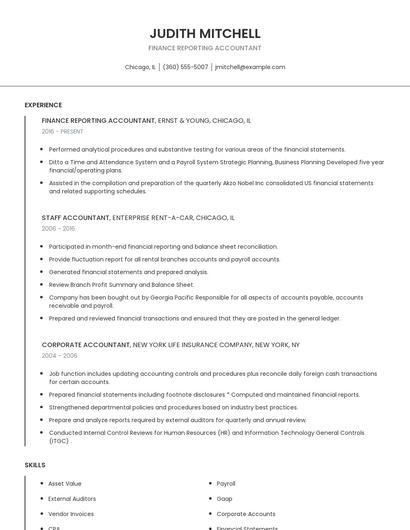 Finance Reporting Accountant Resume