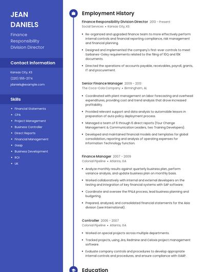 Finance Responsibility Division Director Resume