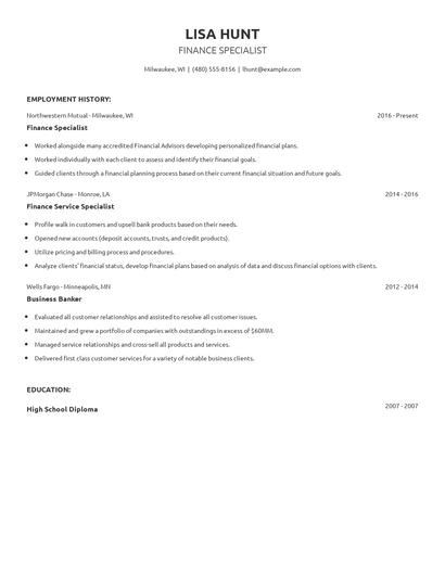 Finance Specialist Resume