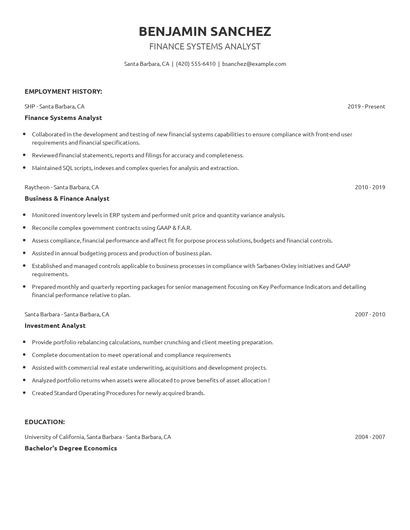Finance Systems Analyst Resume