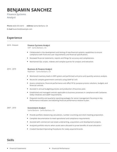 Finance Systems Analyst Resume