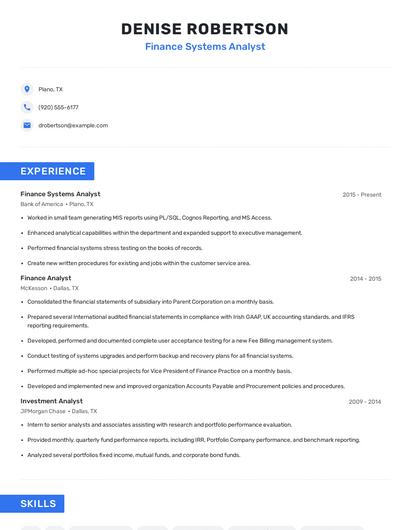 Finance Systems Analyst Resume
