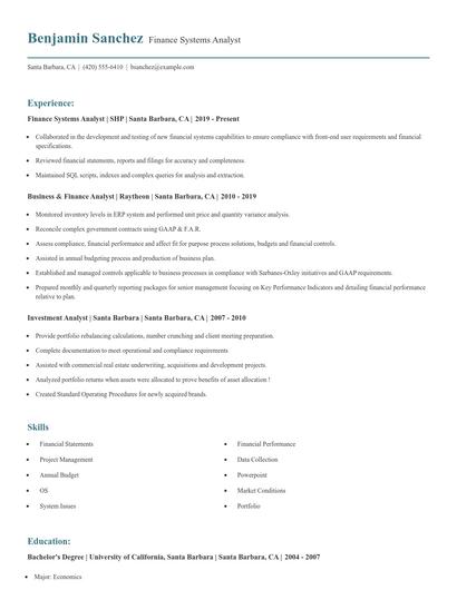 Finance Systems Analyst Resume