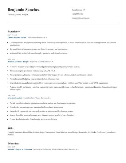 Finance Systems Analyst Resume