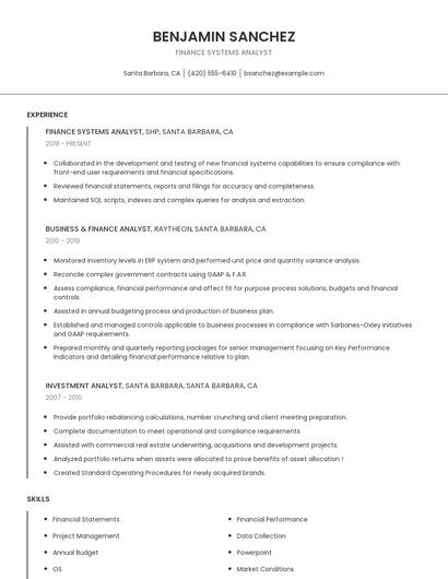 Finance Systems Analyst Resume
