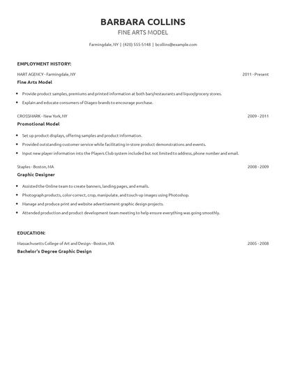 Fine Arts Model Resume