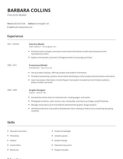 Fine Arts Model Resume